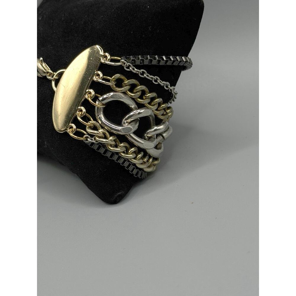 Vintage Mixed Metal Multi Strand Chain Cuff Bracelet ✨ - Picture 3 of 5